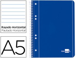 Cuaderno espiral Liderpapel serie azul A5 micro tapa blanda 80h 80g/m² horizontal 7mm. 6 taladros azul